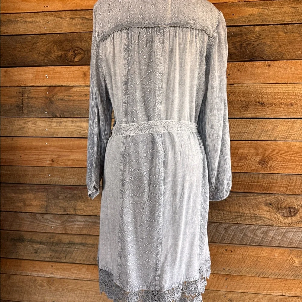 Young Threads Bohemian Baby Doll Button Down Dress in Light Gray Size L NWT - Picture 11 of 14